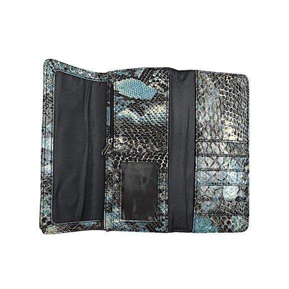 Y2K Kenneth Cole Reaction Snake Embossed Tri-Fold Clutch Wallet – Blue & Black - Picture 2 of 4